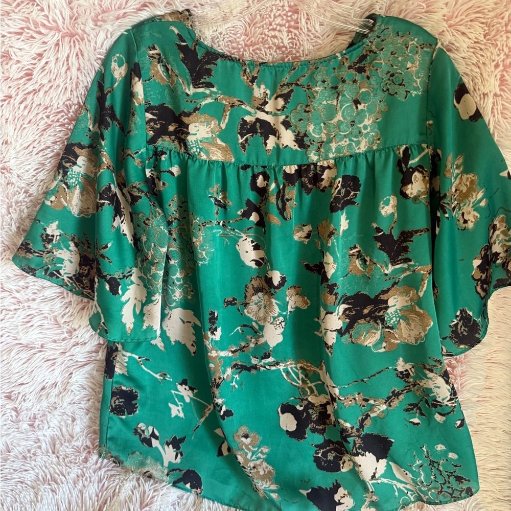 NY Collection Green Graphic 3/4 Sleeve Blouse - Picture 3 of 3